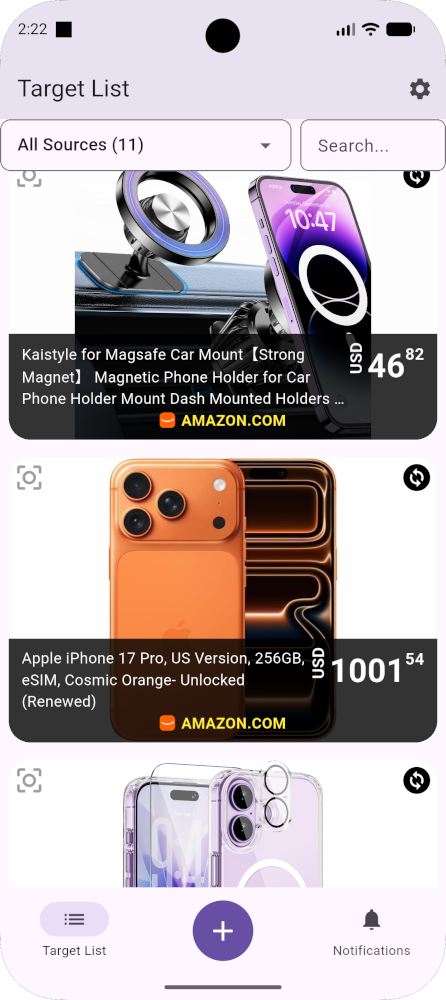 Amazon price history screen in the Price Recon tracker